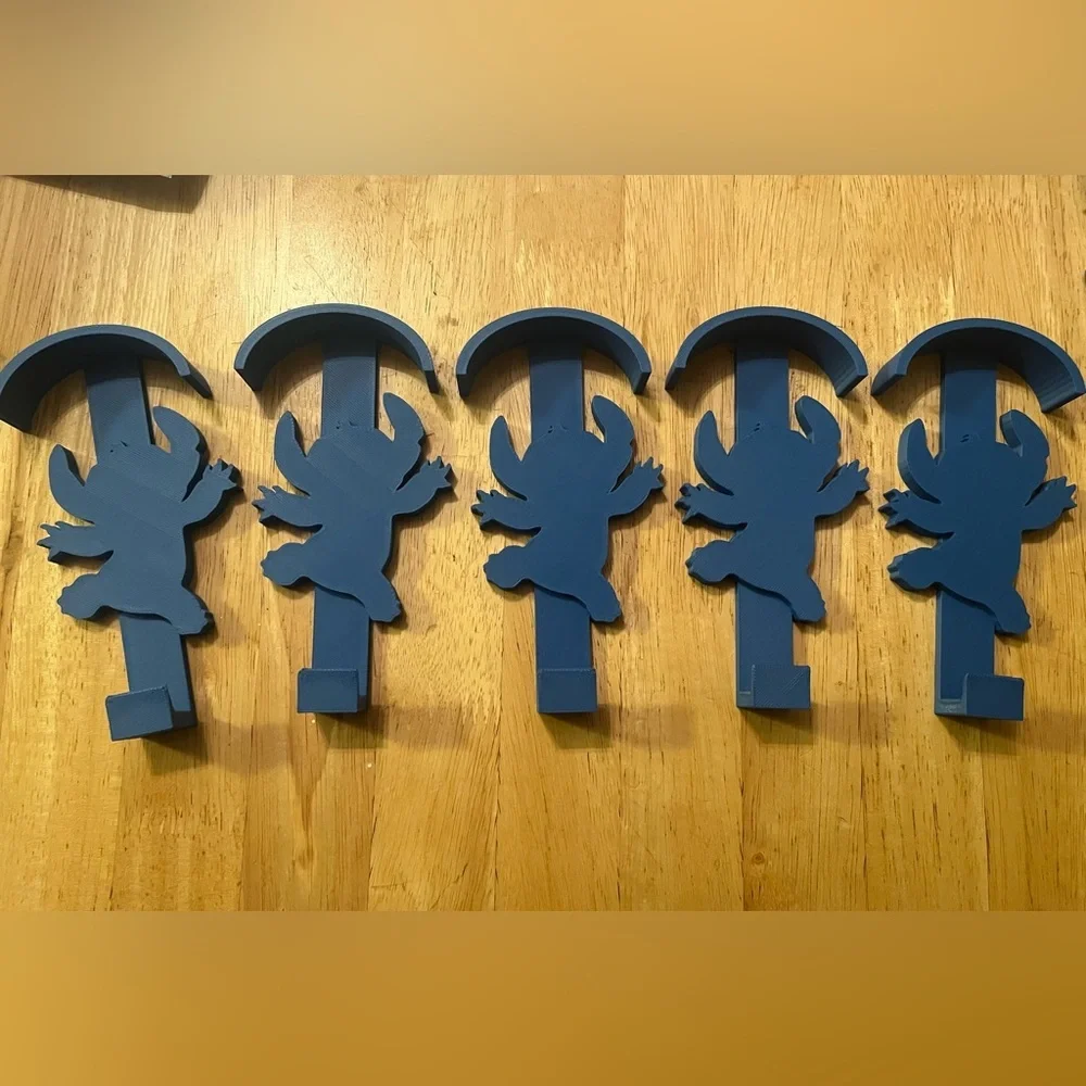 3D Printer Made Stitch Blue Wall Hooks-Bundle of 5.